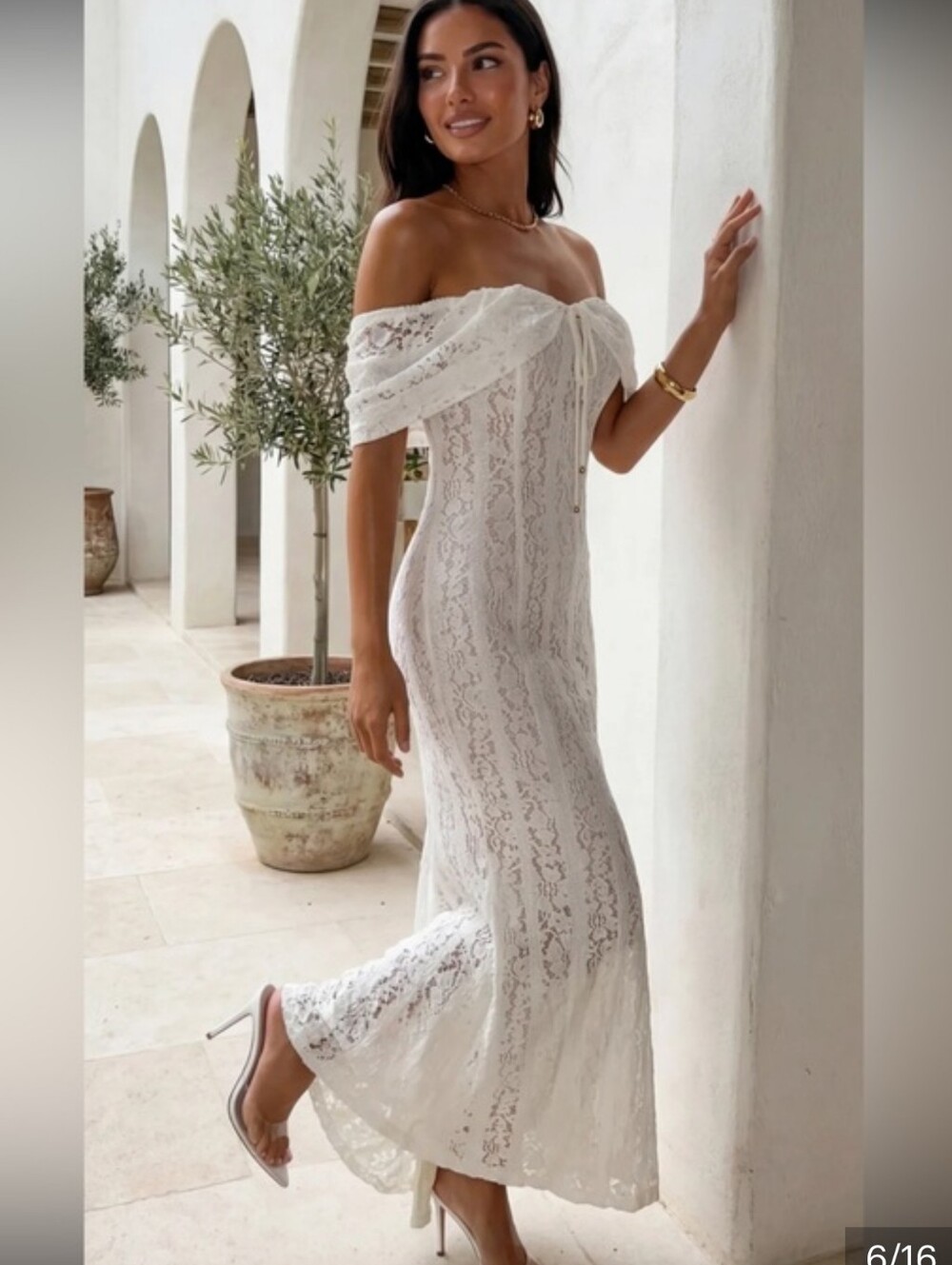 EMPRADA Lunessa Lace Off-Shoulder Maxi Dress Cream